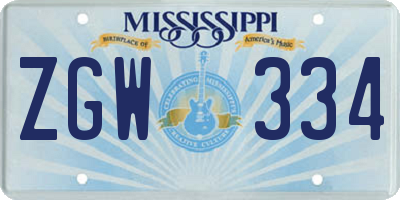 MS license plate ZGW334