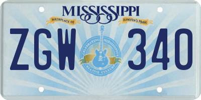 MS license plate ZGW340