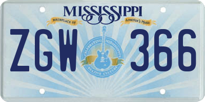 MS license plate ZGW366