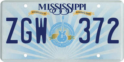 MS license plate ZGW372