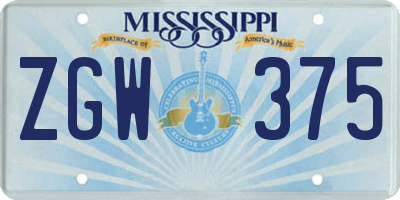 MS license plate ZGW375