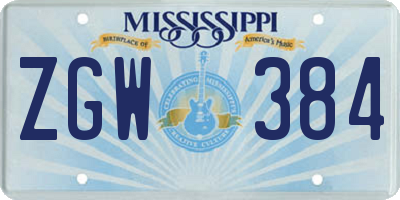 MS license plate ZGW384