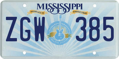 MS license plate ZGW385
