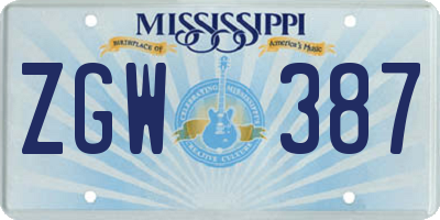 MS license plate ZGW387