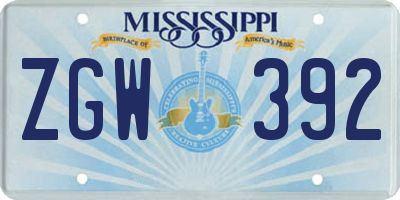 MS license plate ZGW392