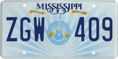 MS license plate ZGW409