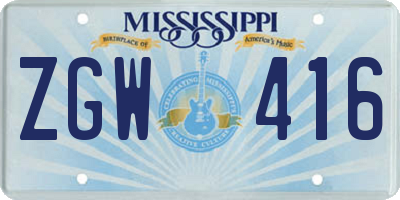 MS license plate ZGW416
