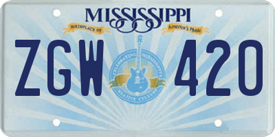 MS license plate ZGW420