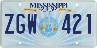 MS license plate ZGW421