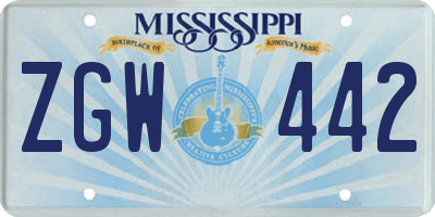 MS license plate ZGW442