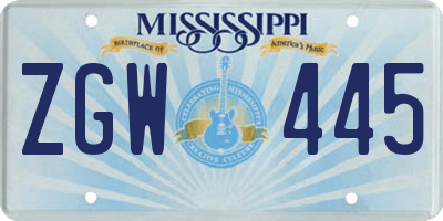 MS license plate ZGW445