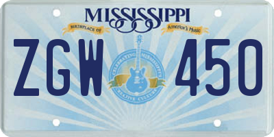MS license plate ZGW450