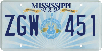 MS license plate ZGW451