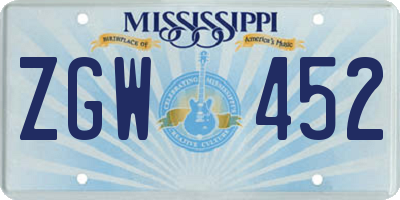 MS license plate ZGW452