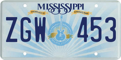MS license plate ZGW453