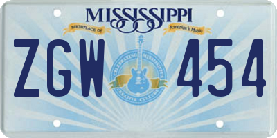MS license plate ZGW454