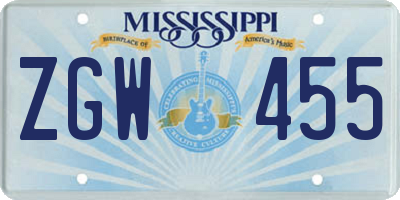 MS license plate ZGW455