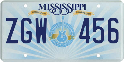 MS license plate ZGW456