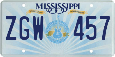 MS license plate ZGW457