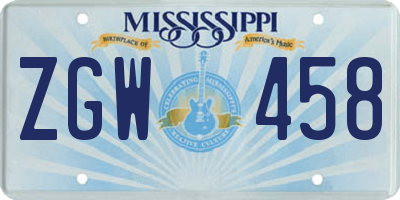 MS license plate ZGW458