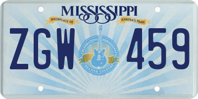 MS license plate ZGW459
