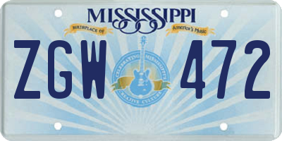 MS license plate ZGW472