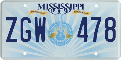 MS license plate ZGW478