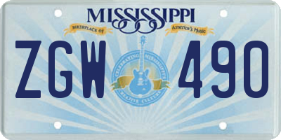 MS license plate ZGW490