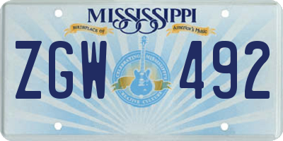 MS license plate ZGW492