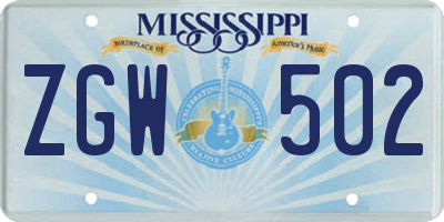 MS license plate ZGW502