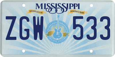 MS license plate ZGW533