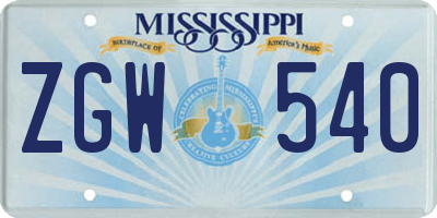MS license plate ZGW540
