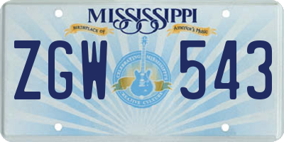 MS license plate ZGW543