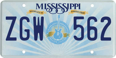 MS license plate ZGW562