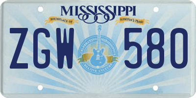 MS license plate ZGW580