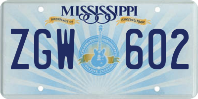 MS license plate ZGW602