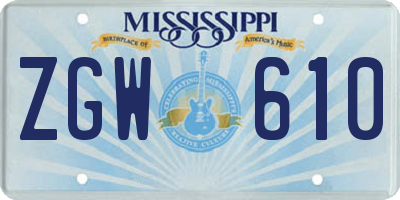 MS license plate ZGW610