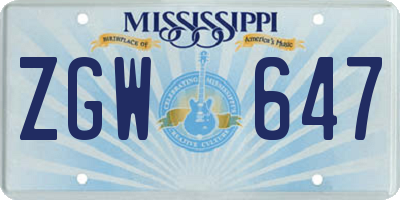 MS license plate ZGW647