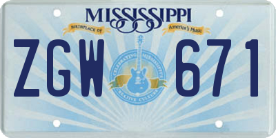 MS license plate ZGW671
