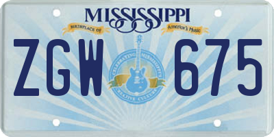 MS license plate ZGW675