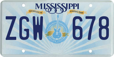 MS license plate ZGW678