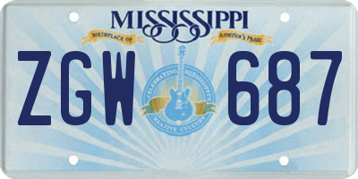 MS license plate ZGW687