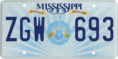 MS license plate ZGW693