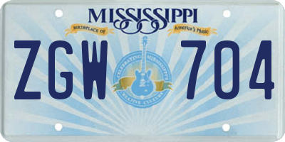 MS license plate ZGW704