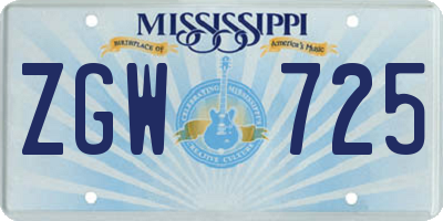 MS license plate ZGW725