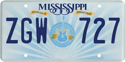 MS license plate ZGW727