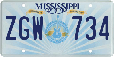 MS license plate ZGW734