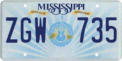 MS license plate ZGW735