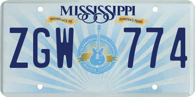 MS license plate ZGW774