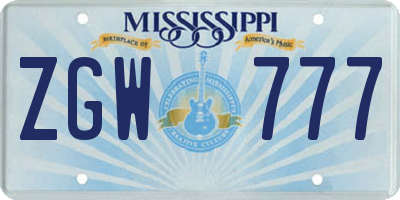 MS license plate ZGW777